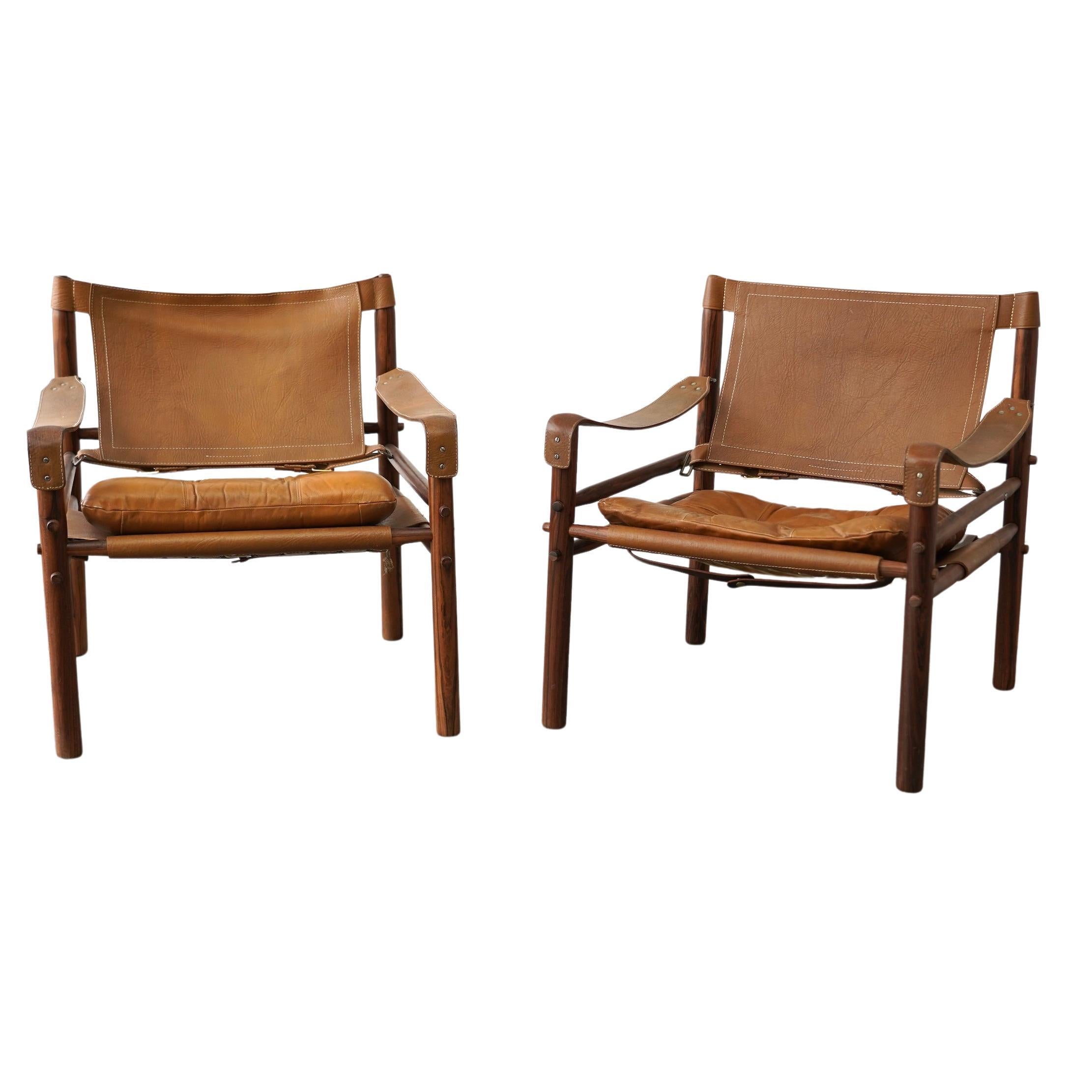 Paar Arne Norell "Safari" Palisander Lounge Stühle Model Scirocco Schweden 1960er Jahre im Angebot