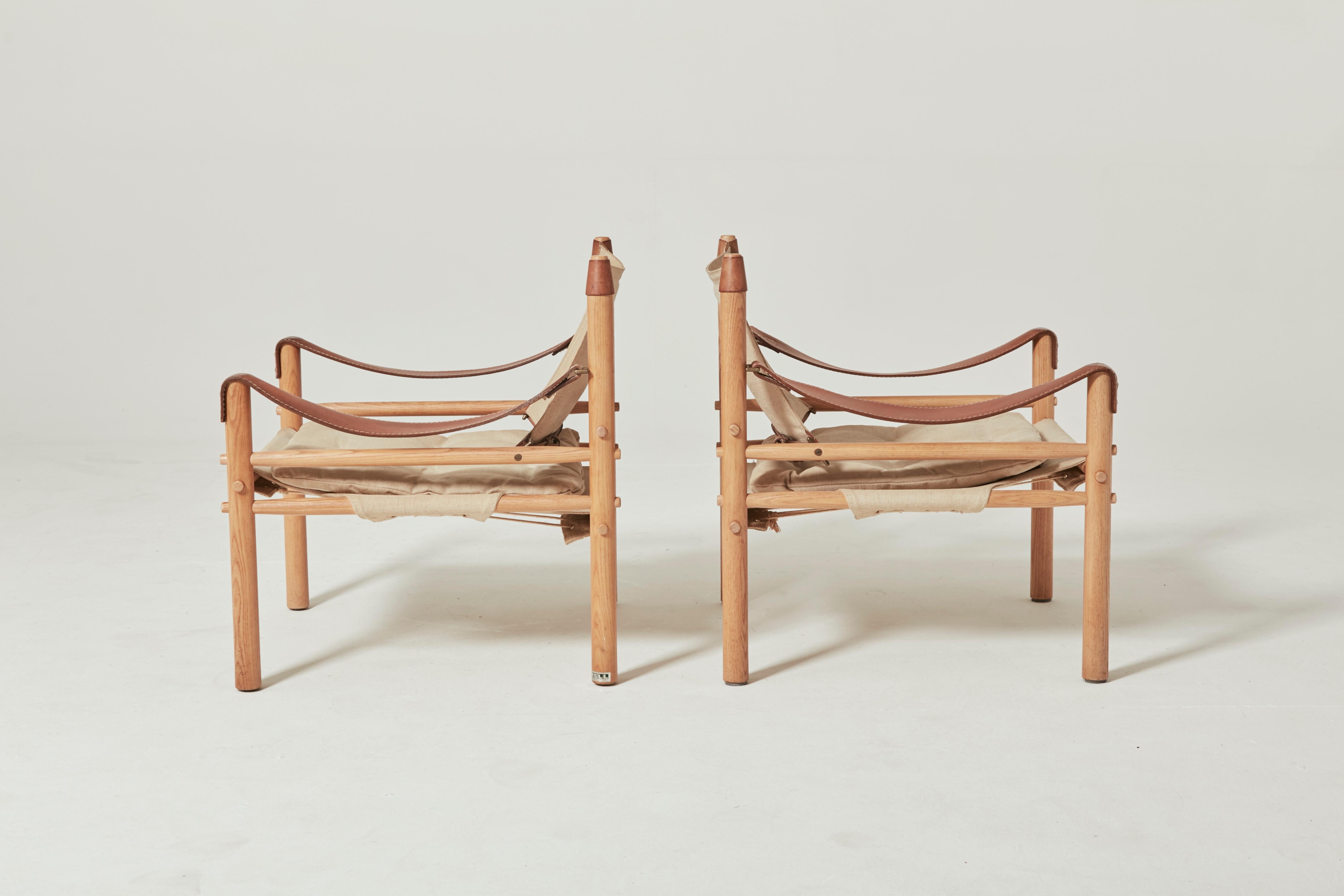Brass Pair of Arne Norell Safari Sirocco Lounge Chairs, Norell Mobel, Sweden, 1970s