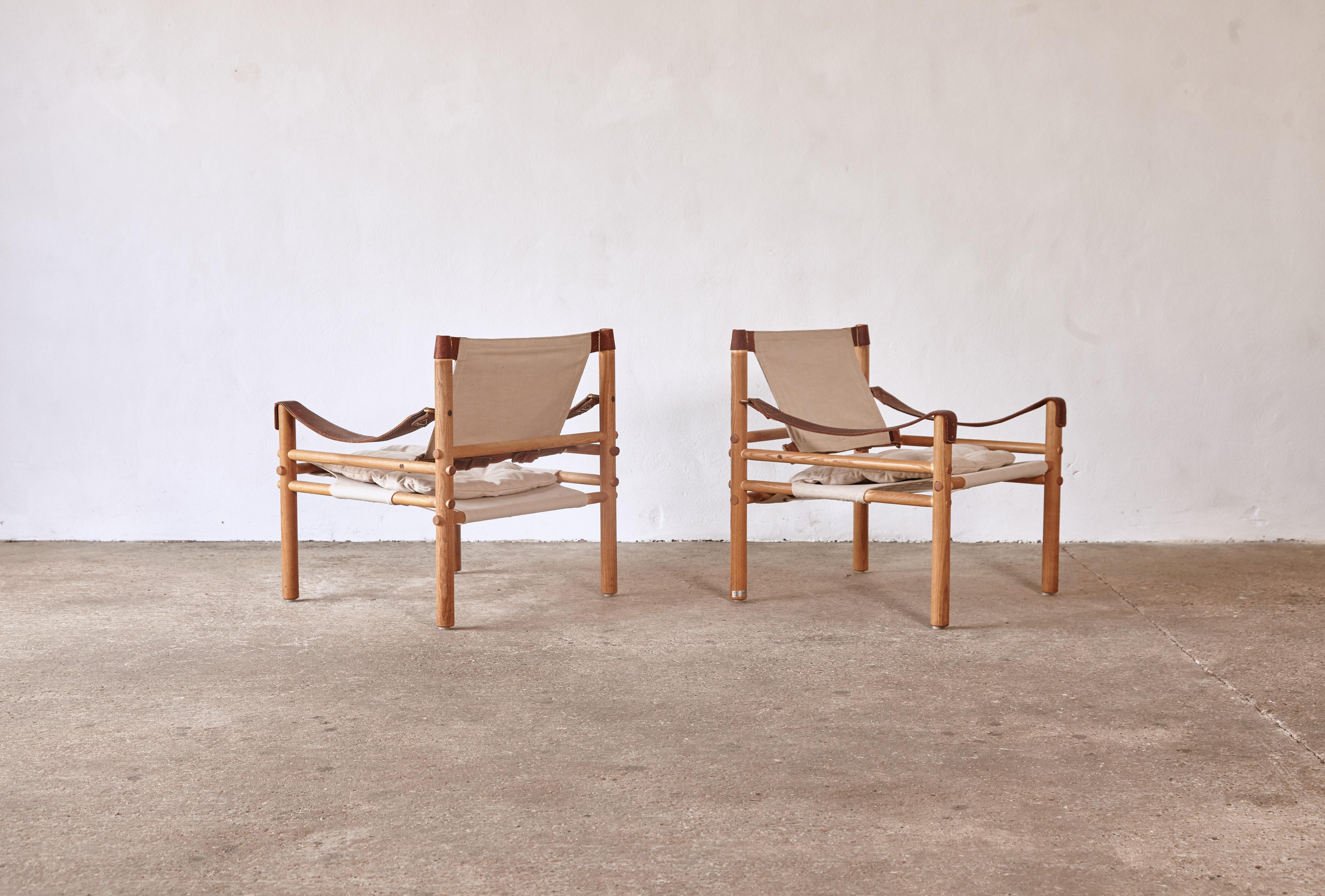 Brass Pair of Arne Norell Safari Sirocco Lounge Chairs, Norell Mobel, Sweden, 1970s