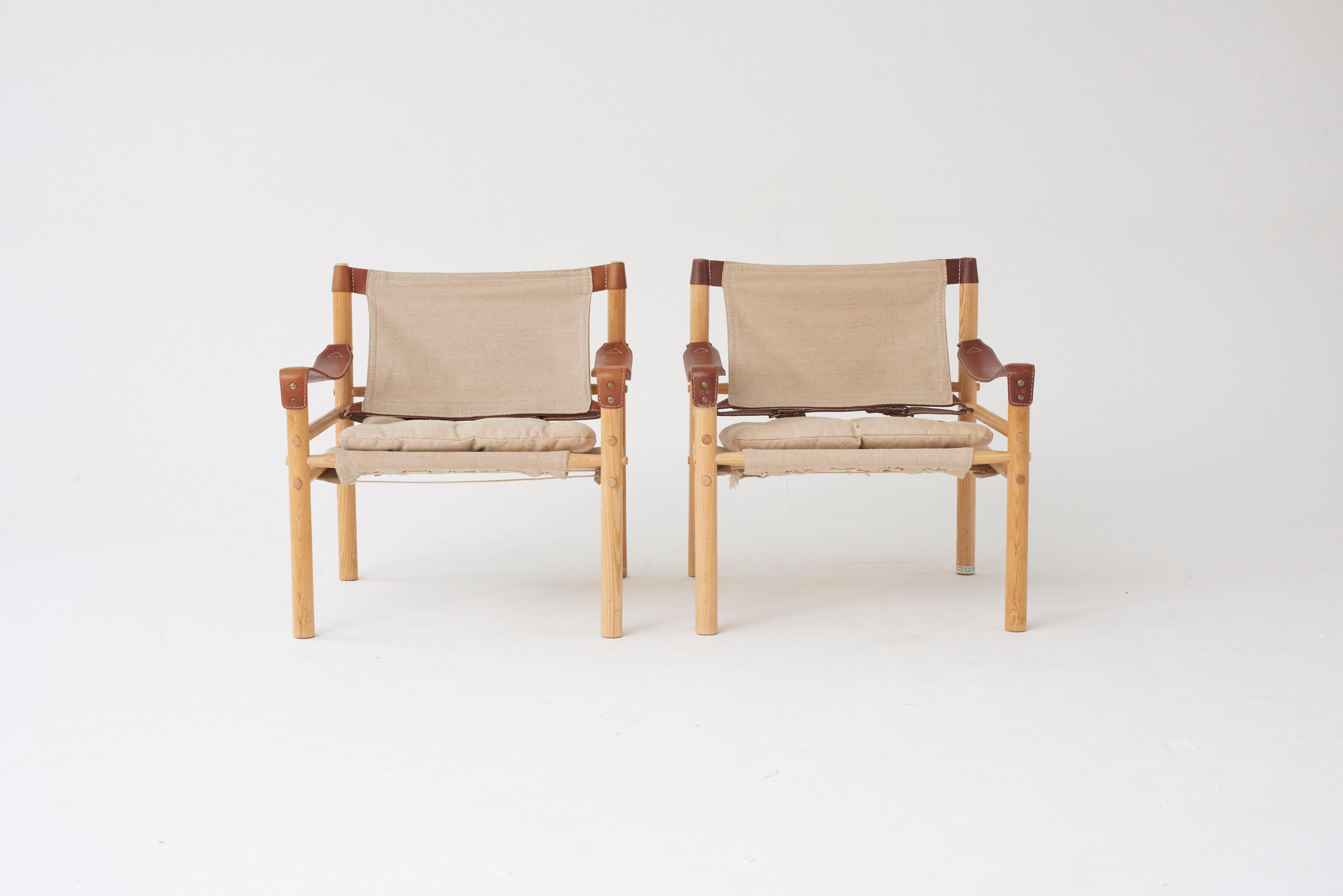 Scandinavian Modern Pair of Arne Norell Safari Sirocco Lounge Chairs, Sweden, Norell Mobler