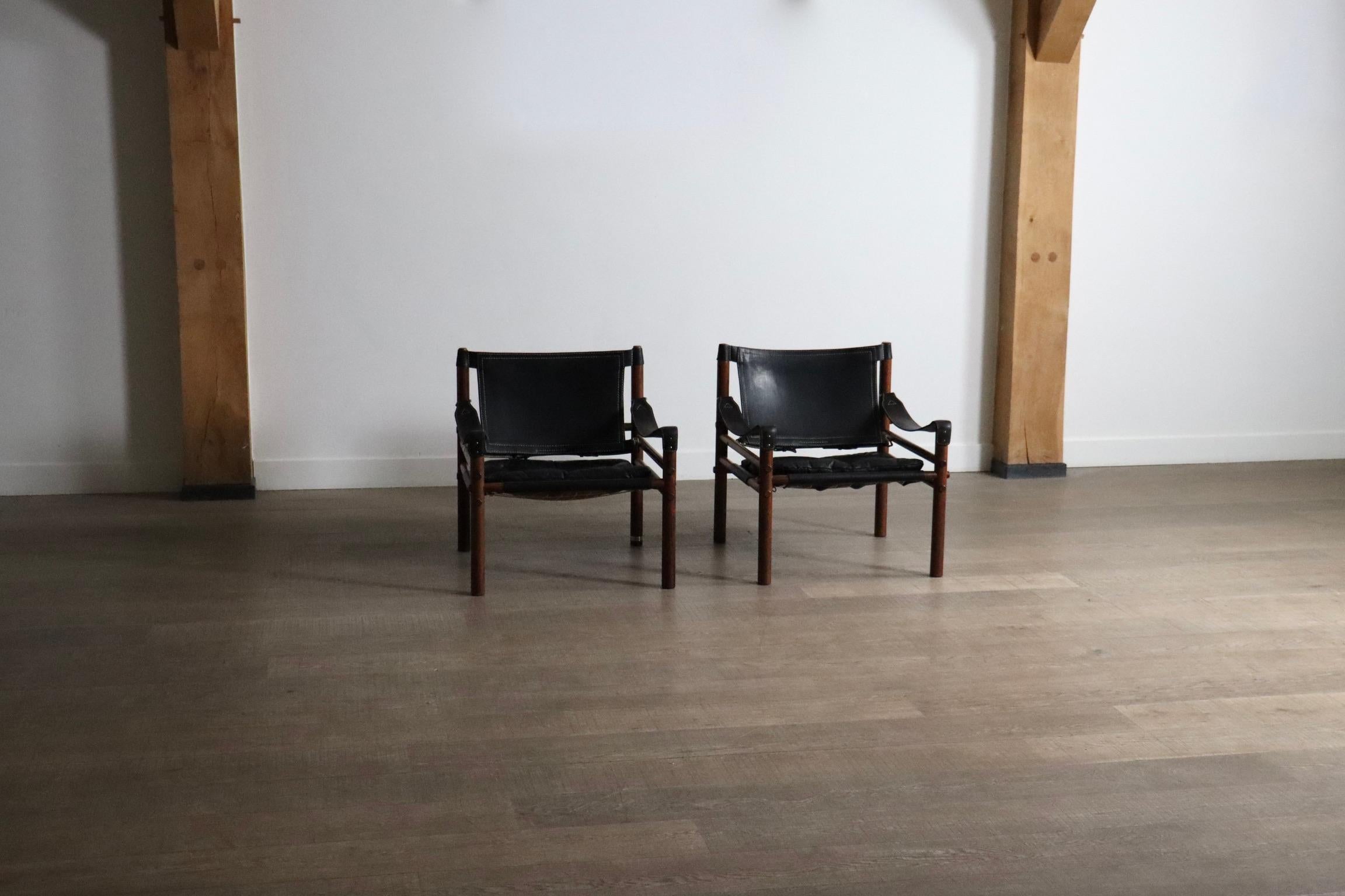 Brass Pair of Arne Norell Sirocco Easy Chairs for Norell AB, Sweden 1970s For Sale