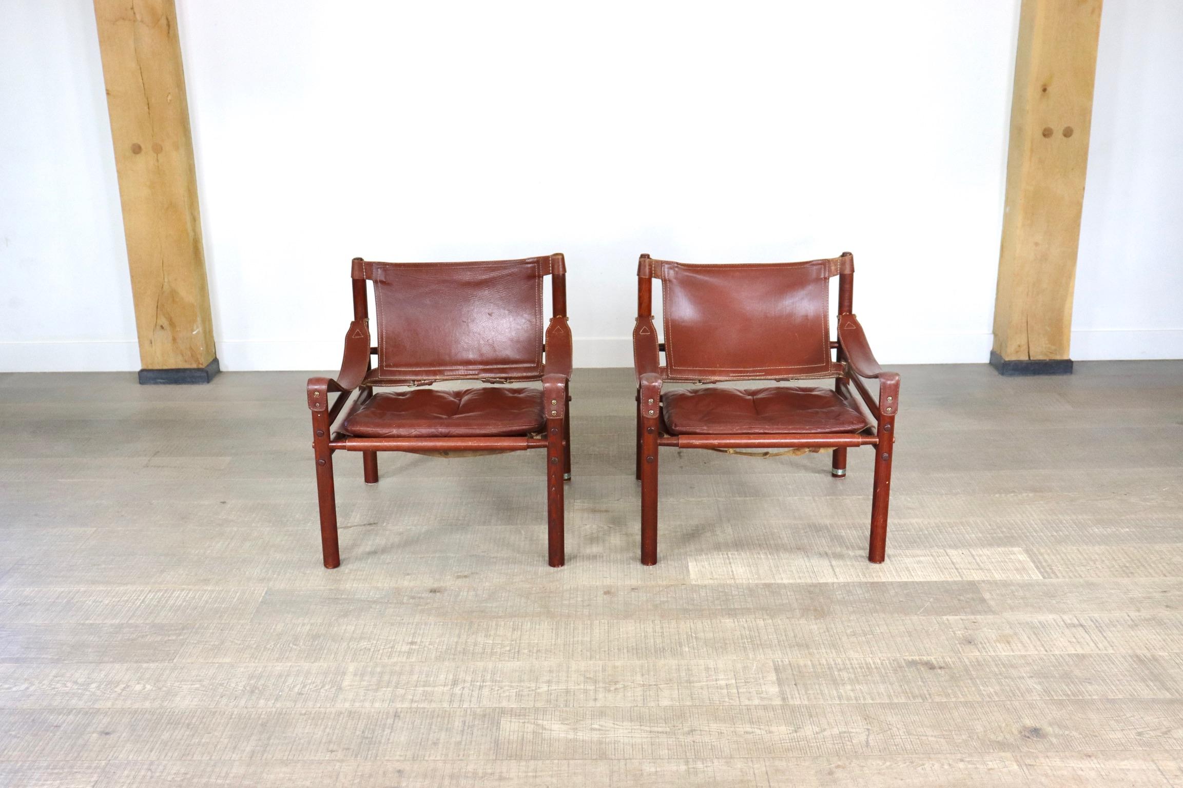 Pair of Arne Norell Sirocco Easy Chairs in Cognac Leather for Norell AB, Sweden 6
