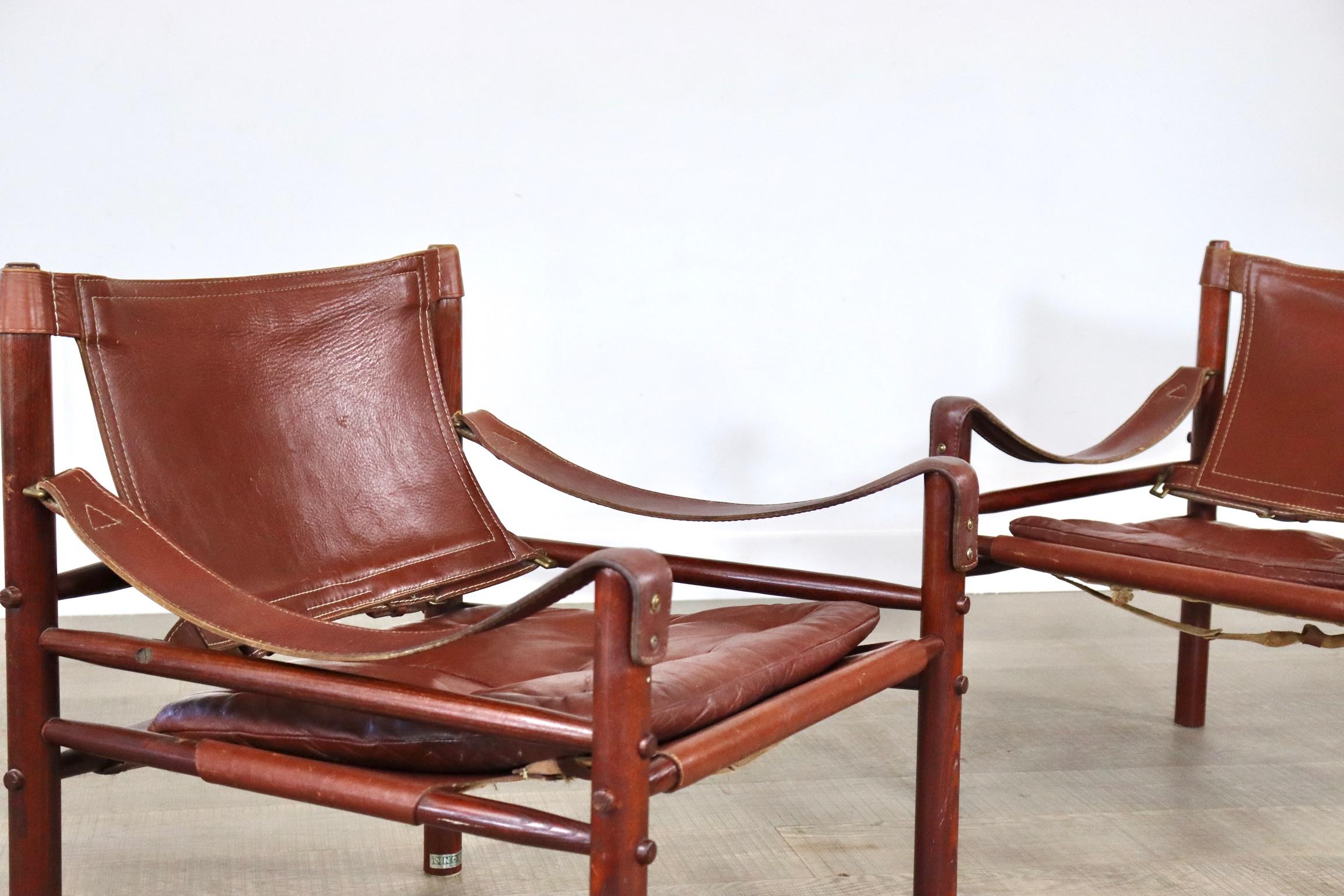 Pair of Arne Norell Sirocco Easy Chairs in Cognac Leather for Norell AB, Sweden 8