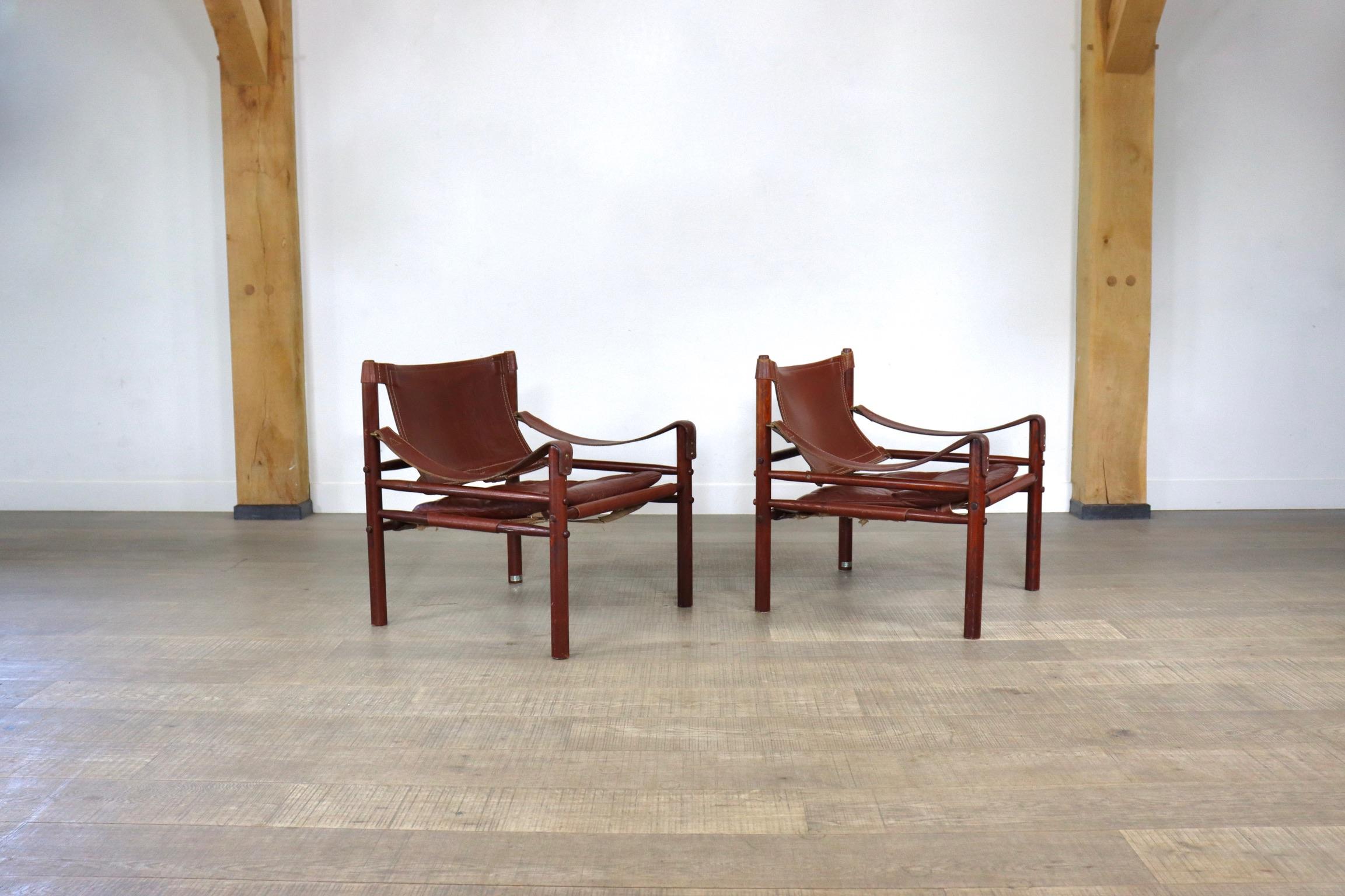 Mid-20th Century Pair of Arne Norell Sirocco Easy Chairs in Cognac Leather for Norell AB, Sweden