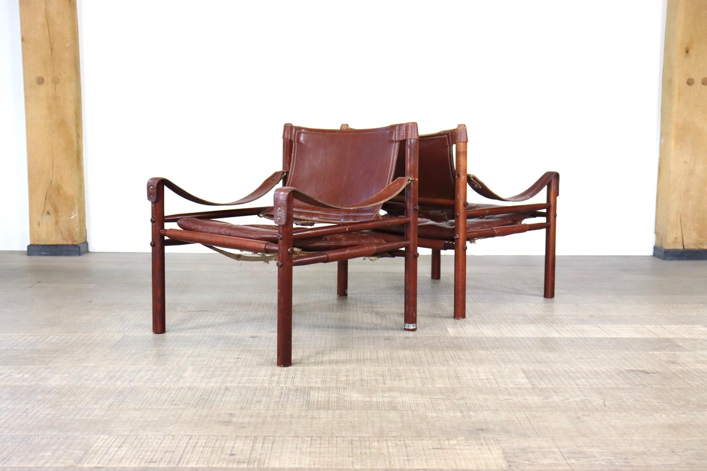 Pair of Arne Norell Sirocco Easy Chairs in Cognac Leather for Norell AB, Sweden 1