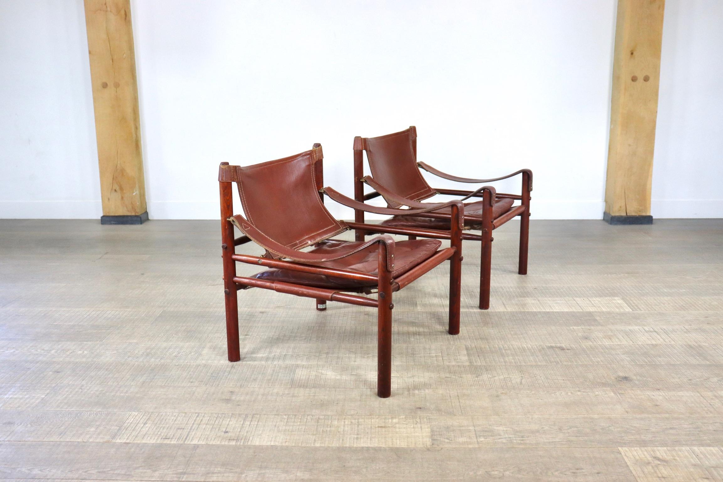 Pair of Arne Norell Sirocco Easy Chairs in Cognac Leather for Norell AB, Sweden 2