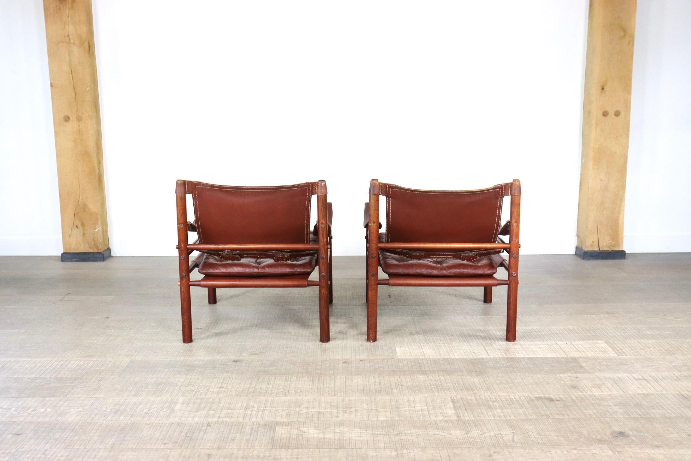 Pair of Arne Norell Sirocco Easy Chairs in Cognac Leather for Norell AB, Sweden 3
