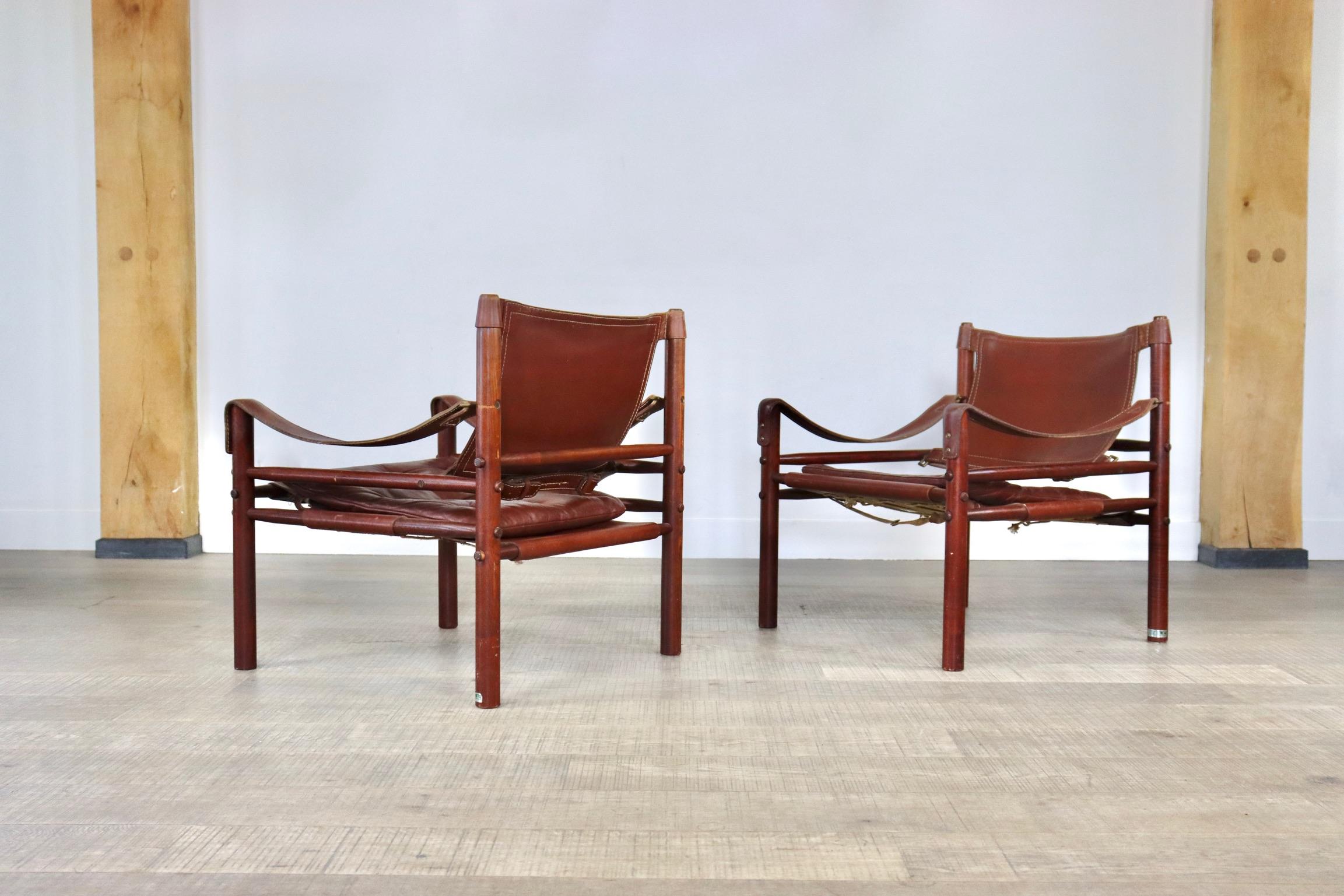 Pair of Arne Norell Sirocco Easy Chairs in Cognac Leather for Norell AB, Sweden 4