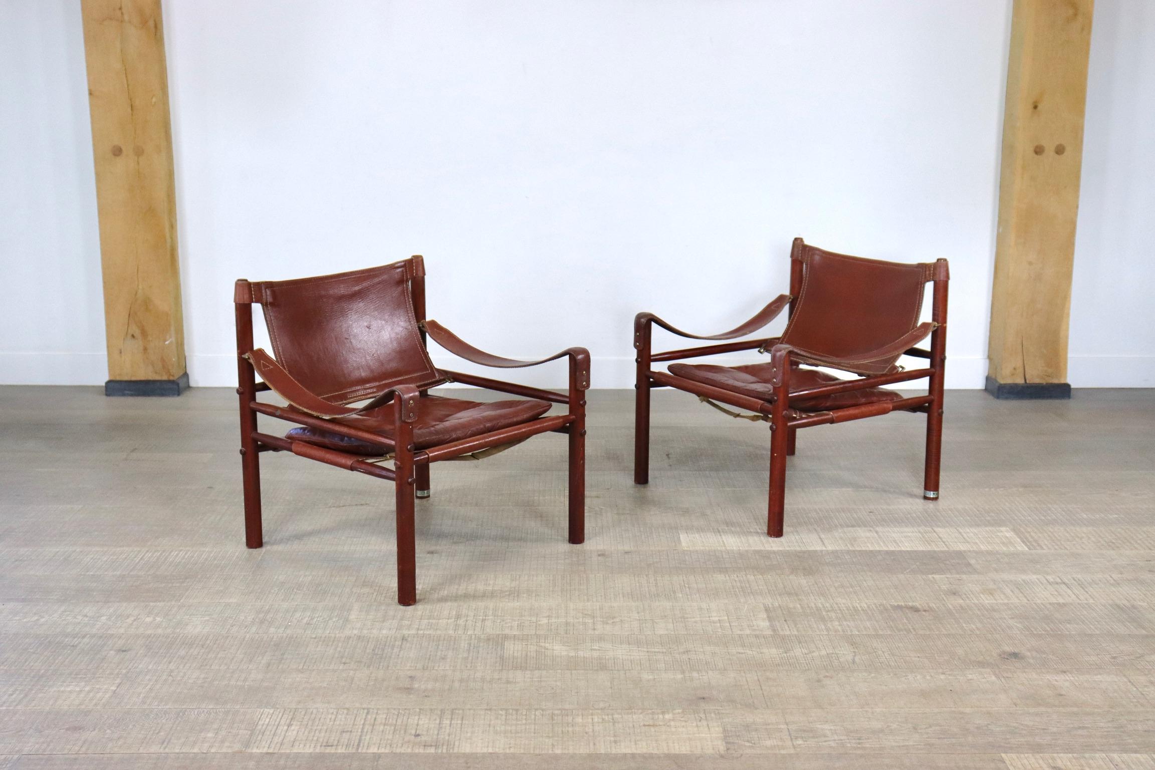 Pair of Arne Norell Sirocco Easy Chairs in Cognac Leather for Norell AB, Sweden 5