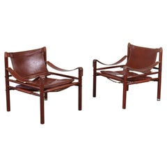 Pair of Arne Norell Sirocco Easy Chairs in Cognac Leather for Norell AB, Sweden