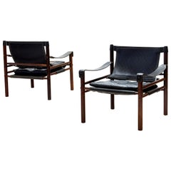 Pair of Arne Norell Sirocco Safari Chairs in Rosewood and Leather, Sweden, 1964