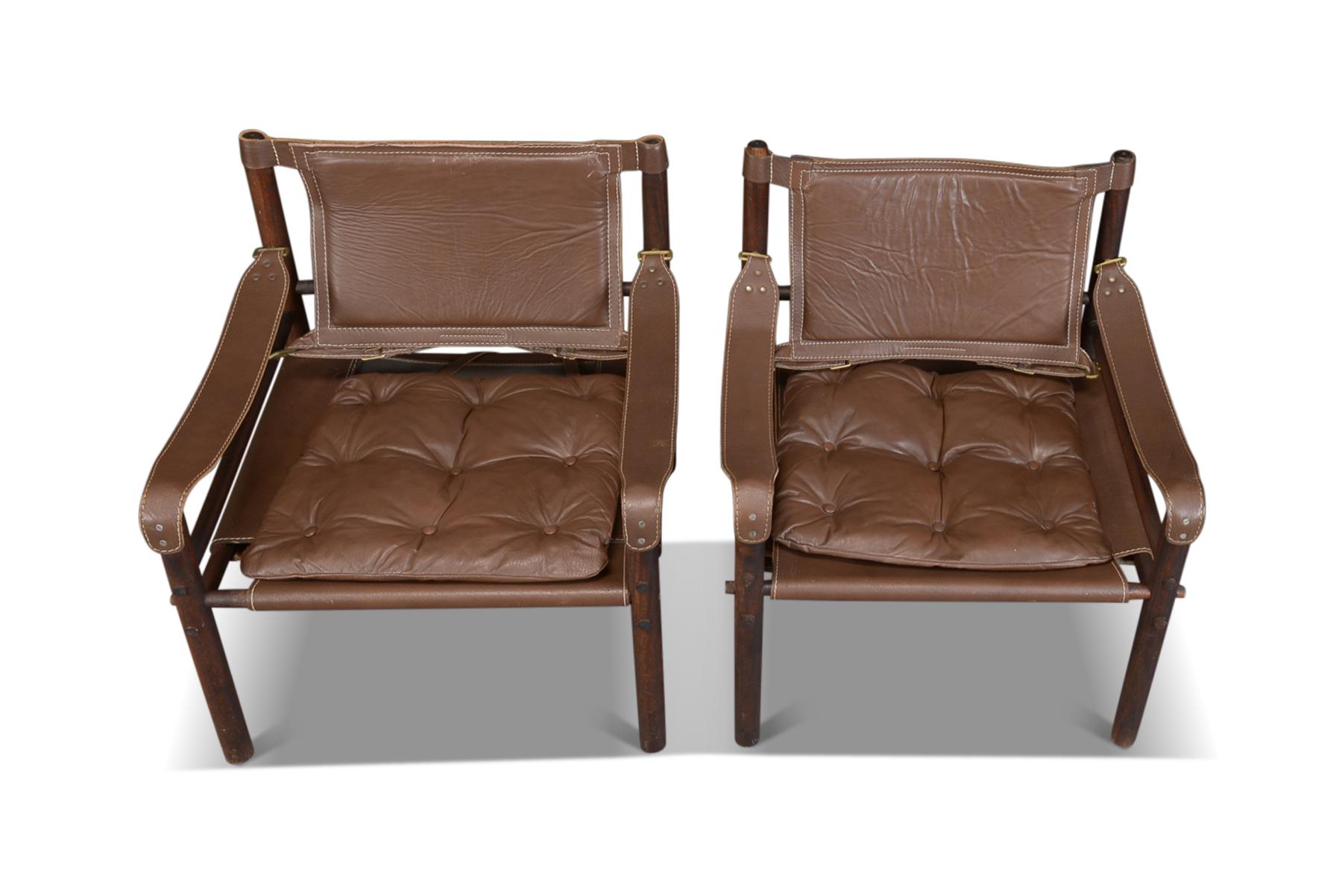 Mid-Century Modern Pair of Arne Norell Sirocco Safari Chairs in Rosewood For Sale