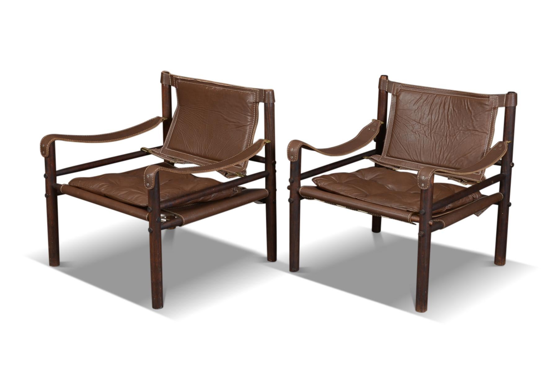 Swedish Pair of Arne Norell Sirocco Safari Chairs in Rosewood For Sale