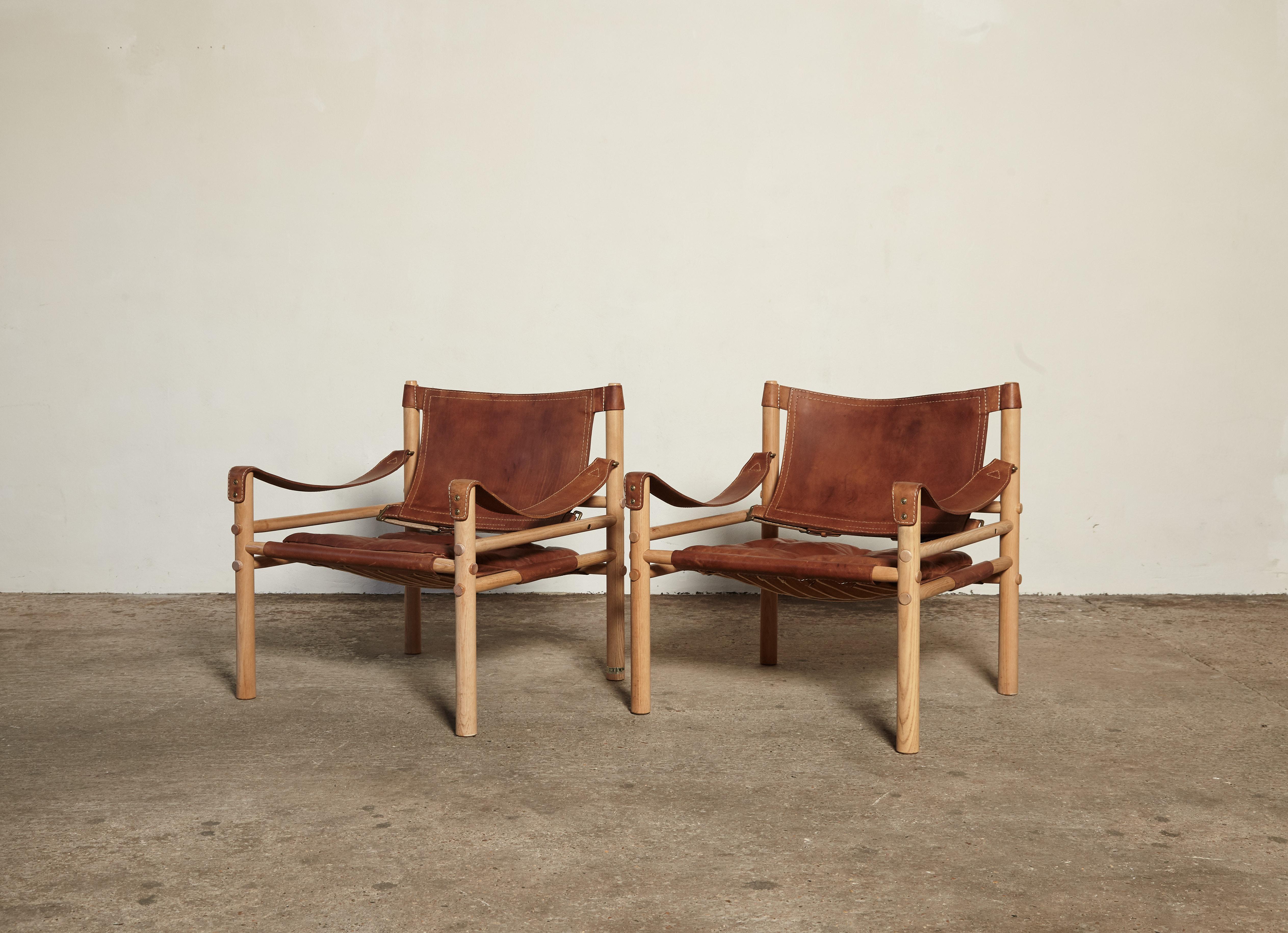 Mid-Century Modern Pair of Arne Norell Sirocco Safari Chairs, Norell Mobel, Sweden, 1970s