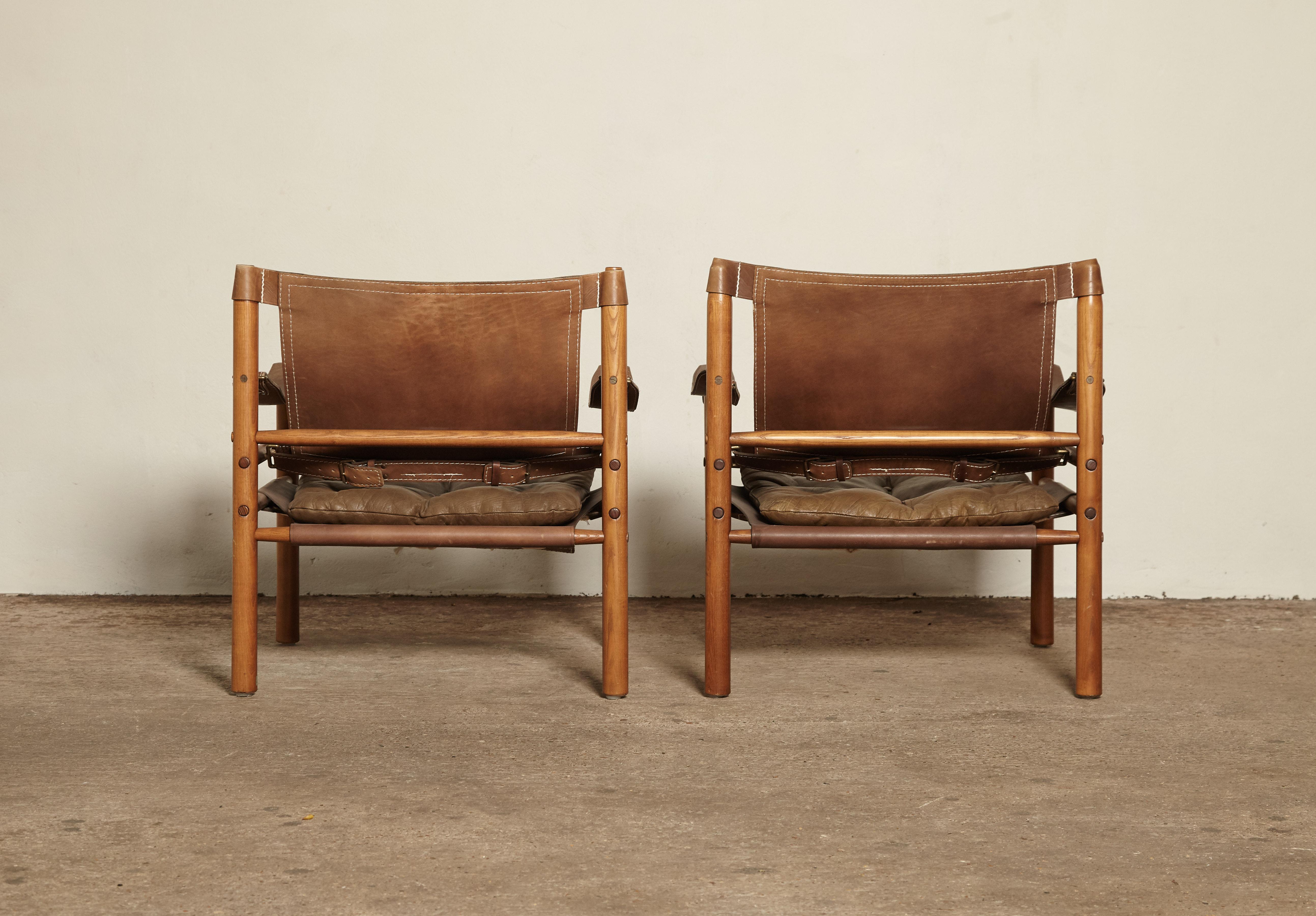 Swedish Pair of Arne Norell Sirocco Safari Chairs, Norell Mobel, Sweden, 1970s