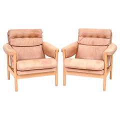 Pair of Arne Norell-Style Whipstitched Leather Lounge Chairs