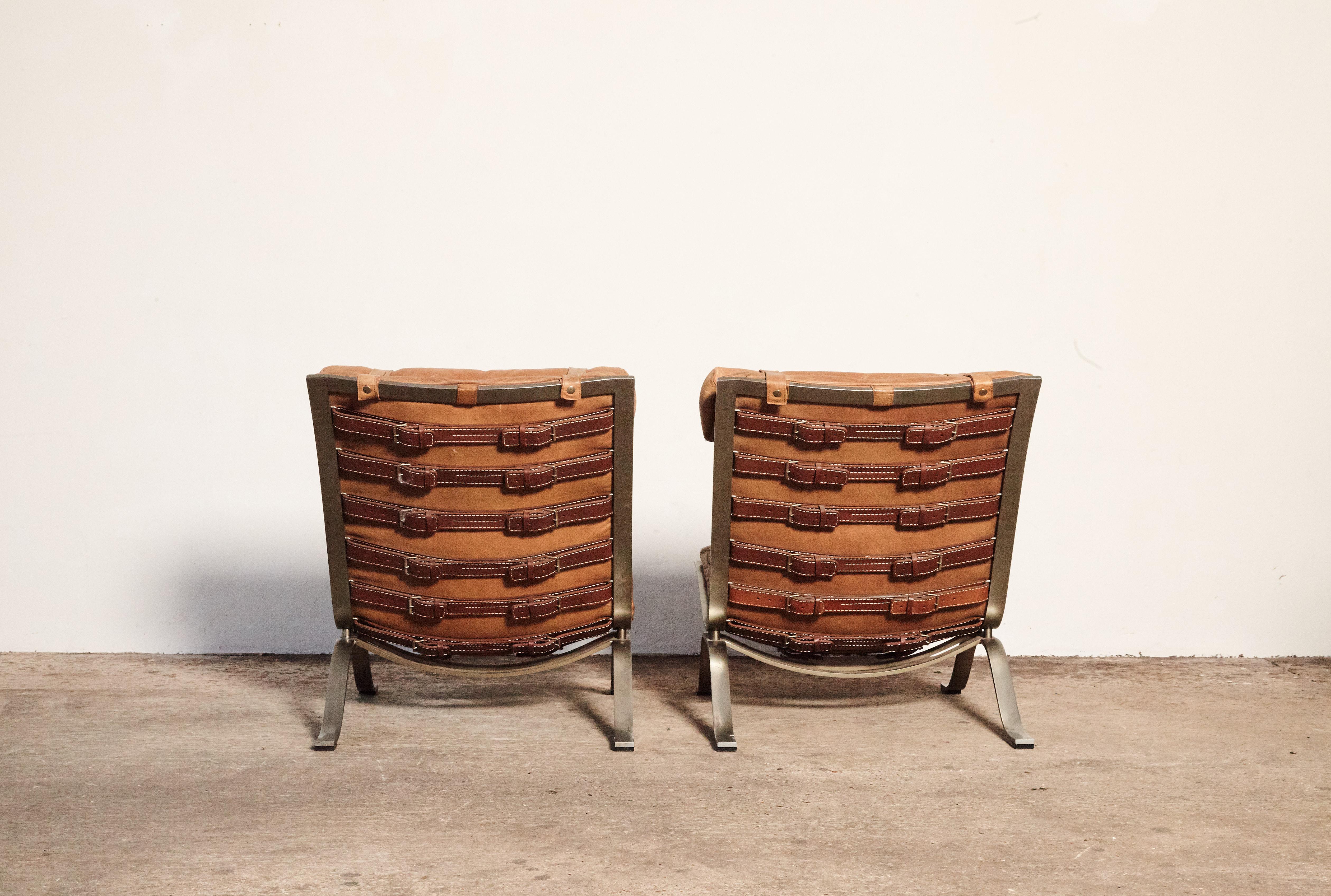 Pair of Arne Norell Tan Leather Ari Chairs, Norell Mobler, Sweden, 1970s In Good Condition In London, GB