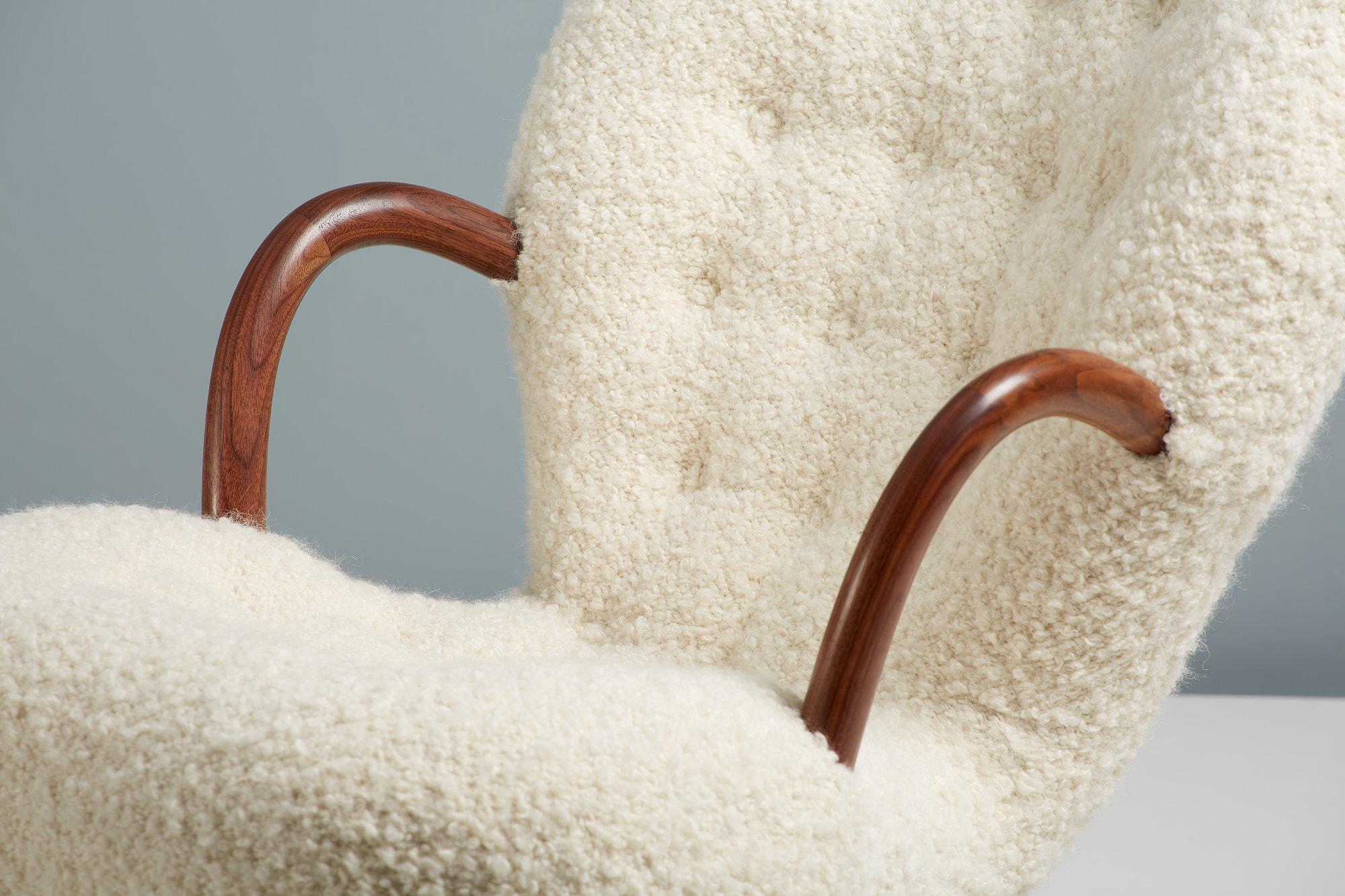 Sheepskin Re-Edition Boucle Clam Chairs by Arnold Madsen For Sale