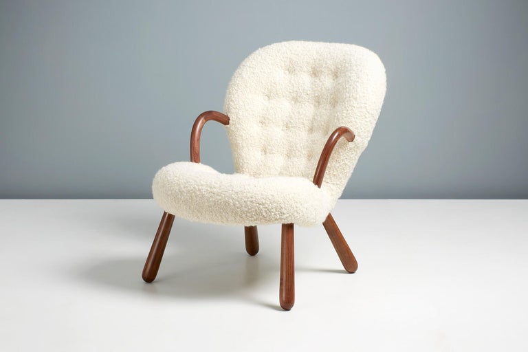 Sheepskin Re-Edition Clam Chairs by Arnold Madsen in boucle fabric  For Sale