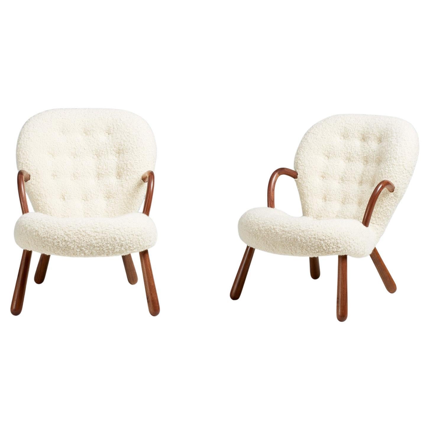 Chaises Clam d'Arnold Madsen en tissu bouclé - Nouvelle édition 