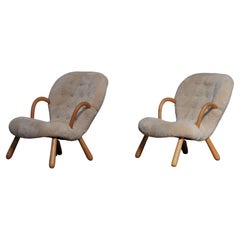Vintage Pair of Arnold Madsen Chairs in Shearling