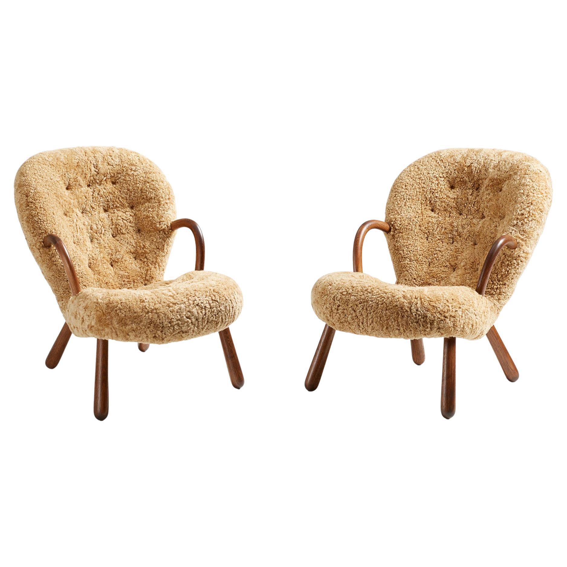 Re-Edition Sheepskin Clam Chairs by Arnold Madsen For Sale