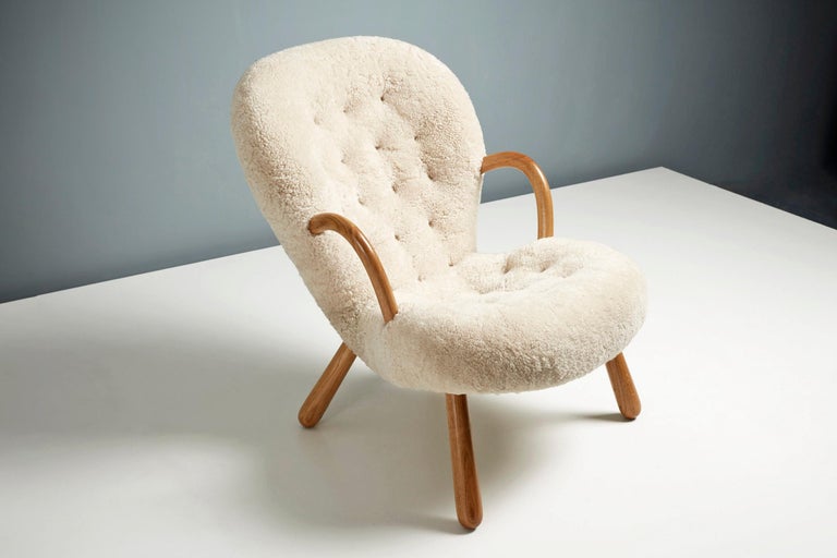 Re-Edition Arnold Madsen Sheepskin Clam Chairs For Sale 6