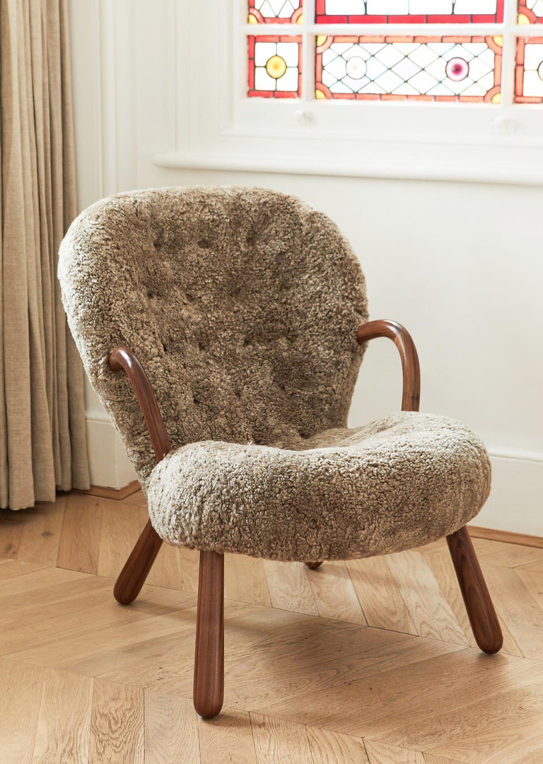 Re-Edition Sheepskin Clam Chairs by Arnold Madsen For Sale 8
