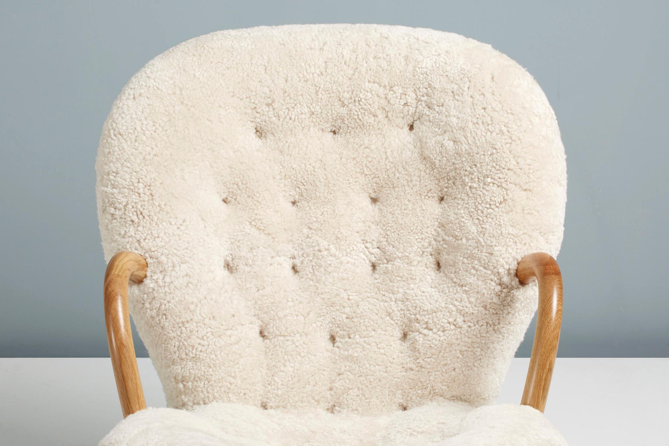 British Arnold Madsen Sheepskin Clam Chairs - New Edition For Sale
