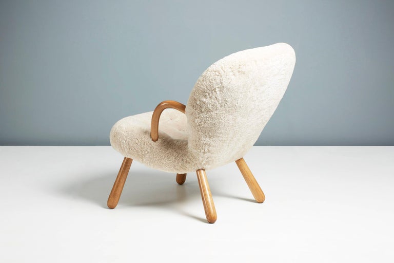 Re-Edition Arnold Madsen Sheepskin Clam Chairs For Sale 1