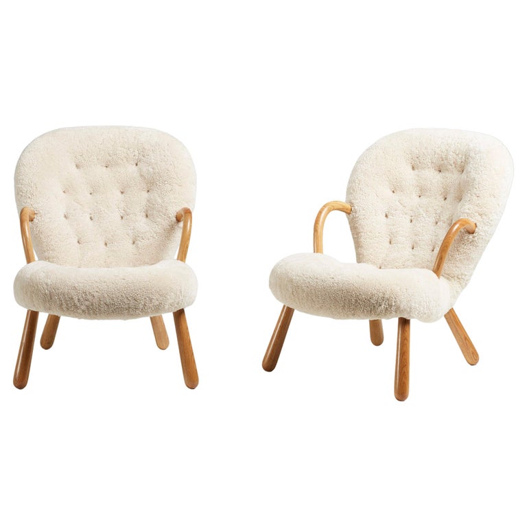 Re-Edition Arnold Madsen Sheepskin Clam Chairs For Sale