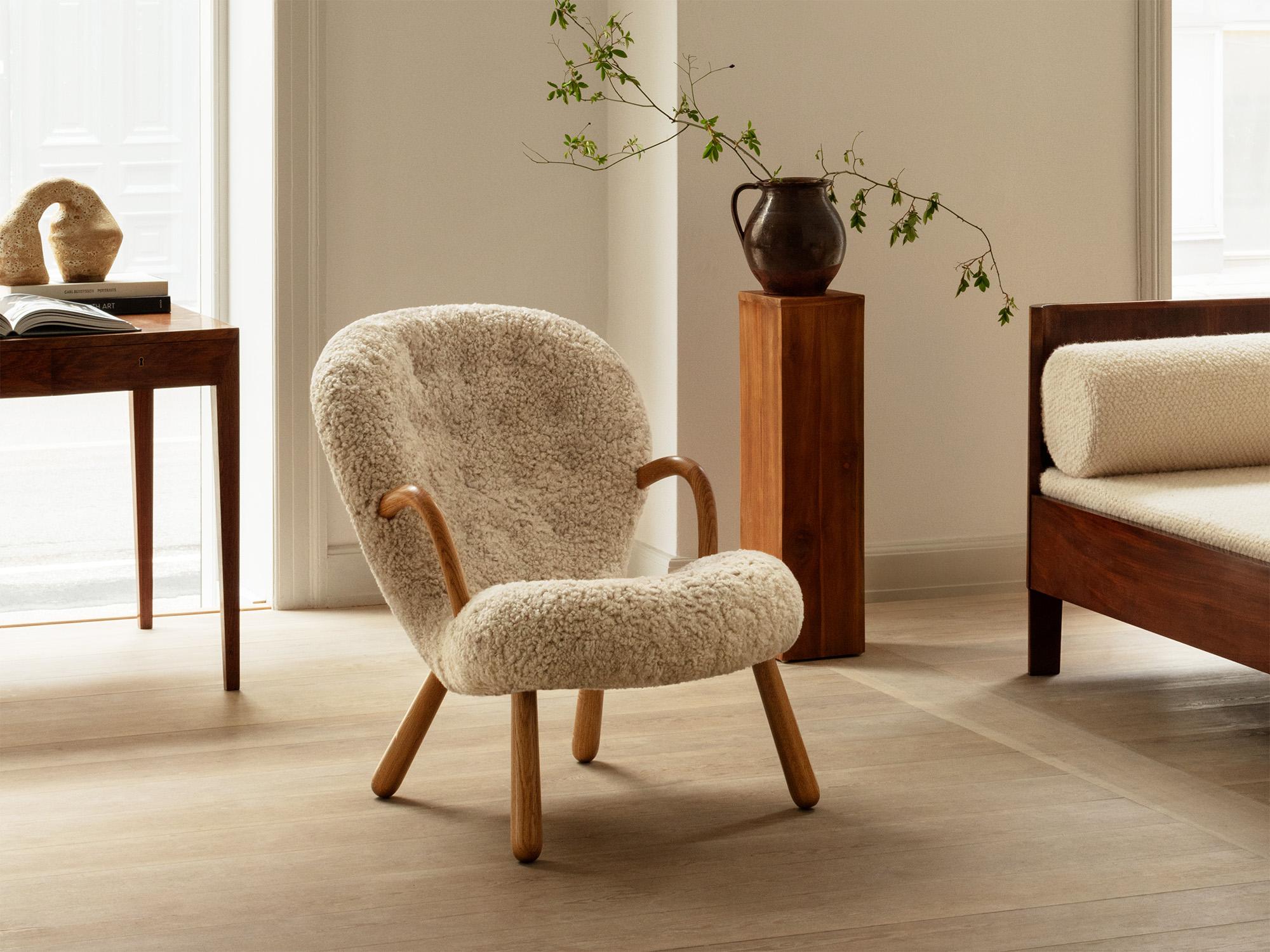 Pair of Arnold Madsen Sheepskin Clam Stools For Sale 6