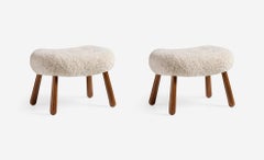 Pair of Arnold Madsen Sheepskin Clam Stools