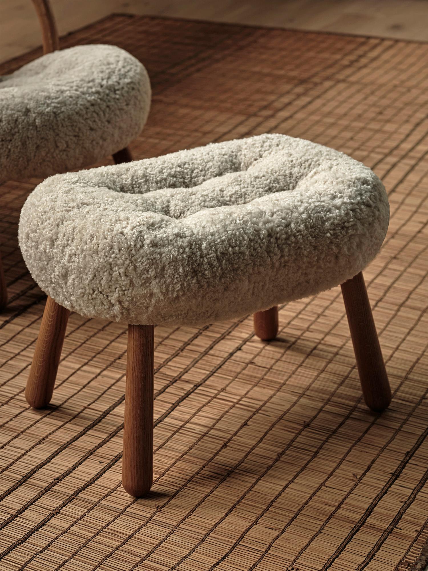 Pair of Arnold Madsen Sheepskin Clam Stools For Sale 1
