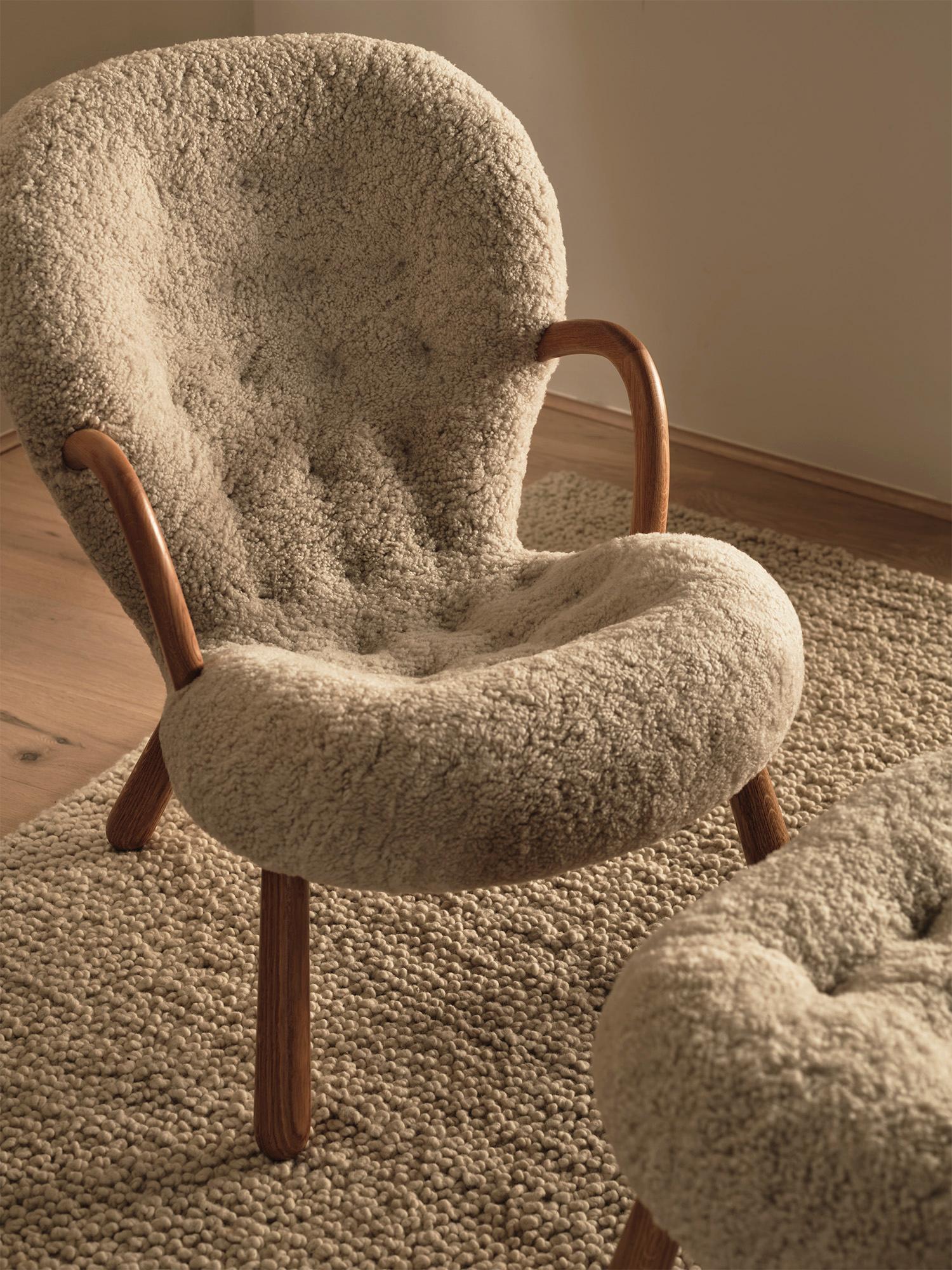 Pair of Arnold Madsen Sheepskin Clam Stools For Sale 2