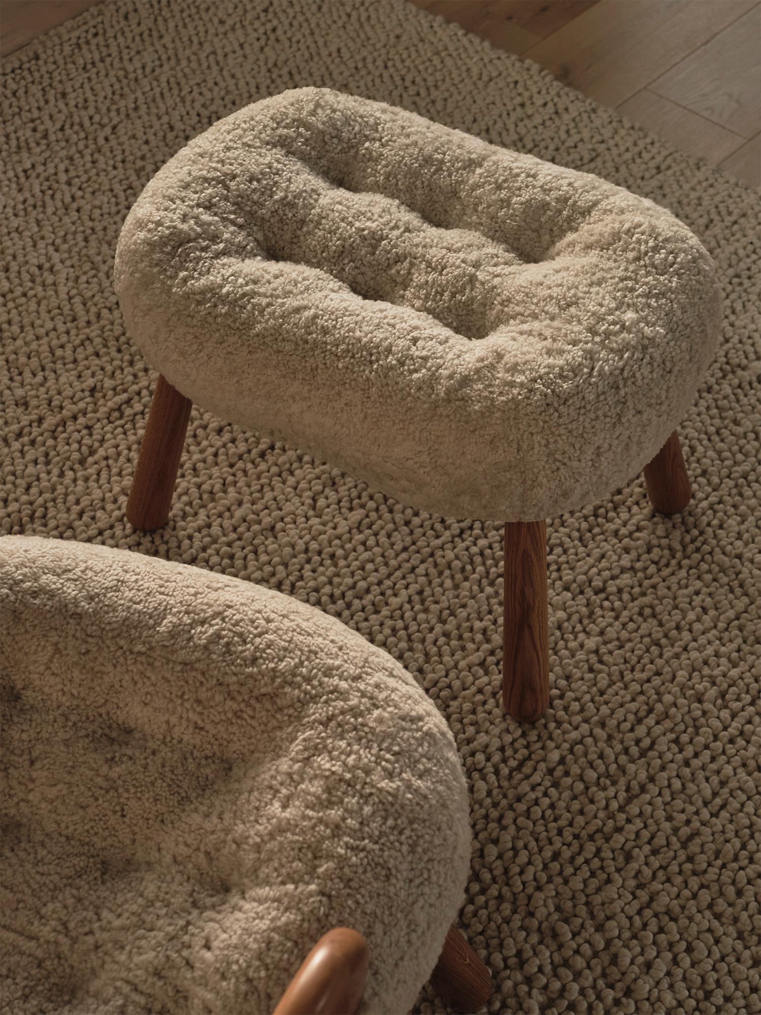 Pair of Arnold Madsen Sheepskin Clam Stools For Sale 3