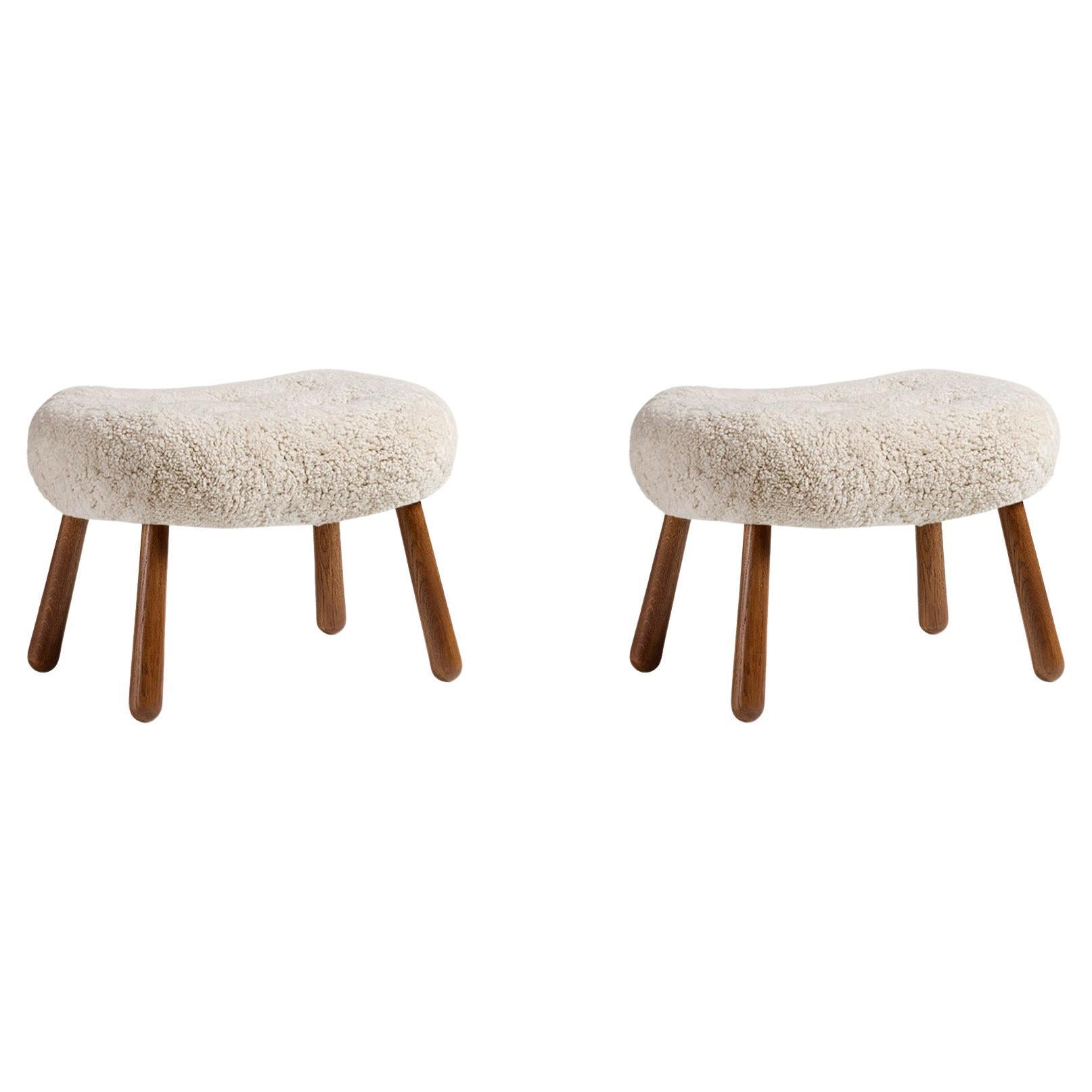 Pair of Arnold Madsen Sheepskin Clam Stools