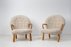 Pair of Arnold Madsen Sheepskin Muslinge 'Clam' Chairs