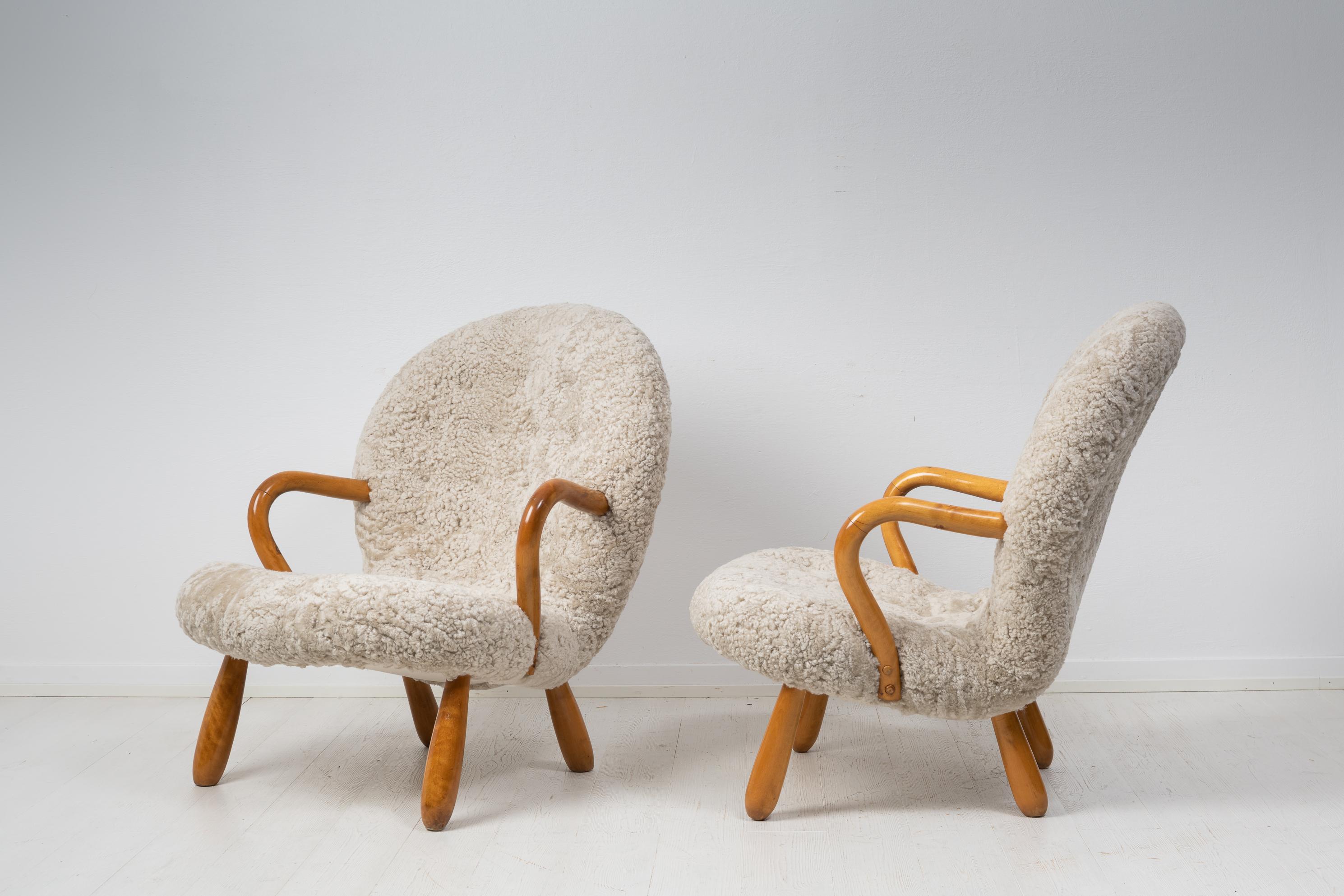European Pair of Arnold Madsen Sheepskin Muslinge 'Clam' Chairs