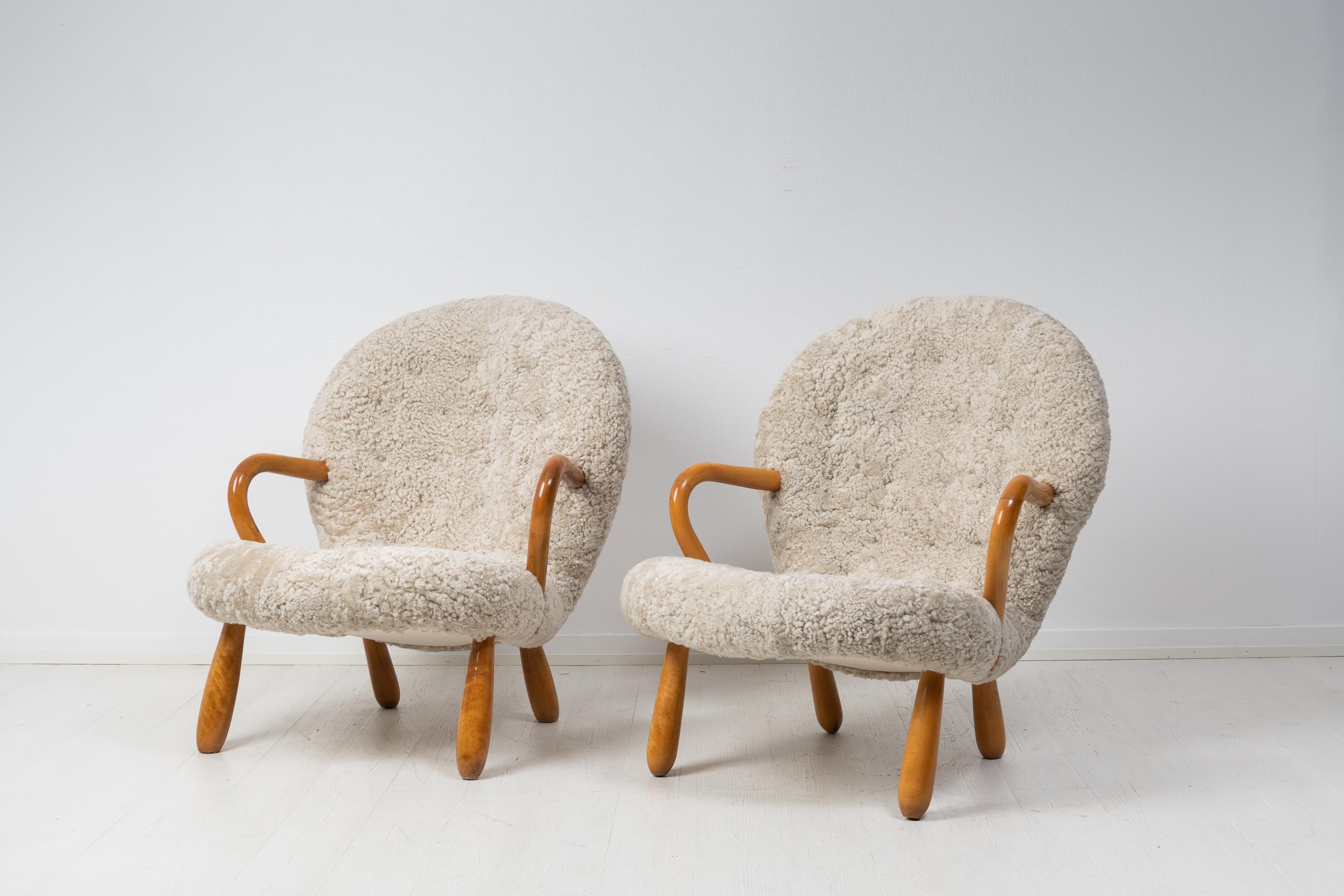 20th Century Pair of Arnold Madsen Sheepskin Muslinge 'Clam' Chairs