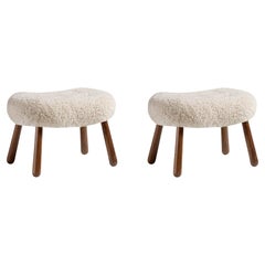 Pair of Arnold Madsen Sheepskin & Walnut Clam Stools