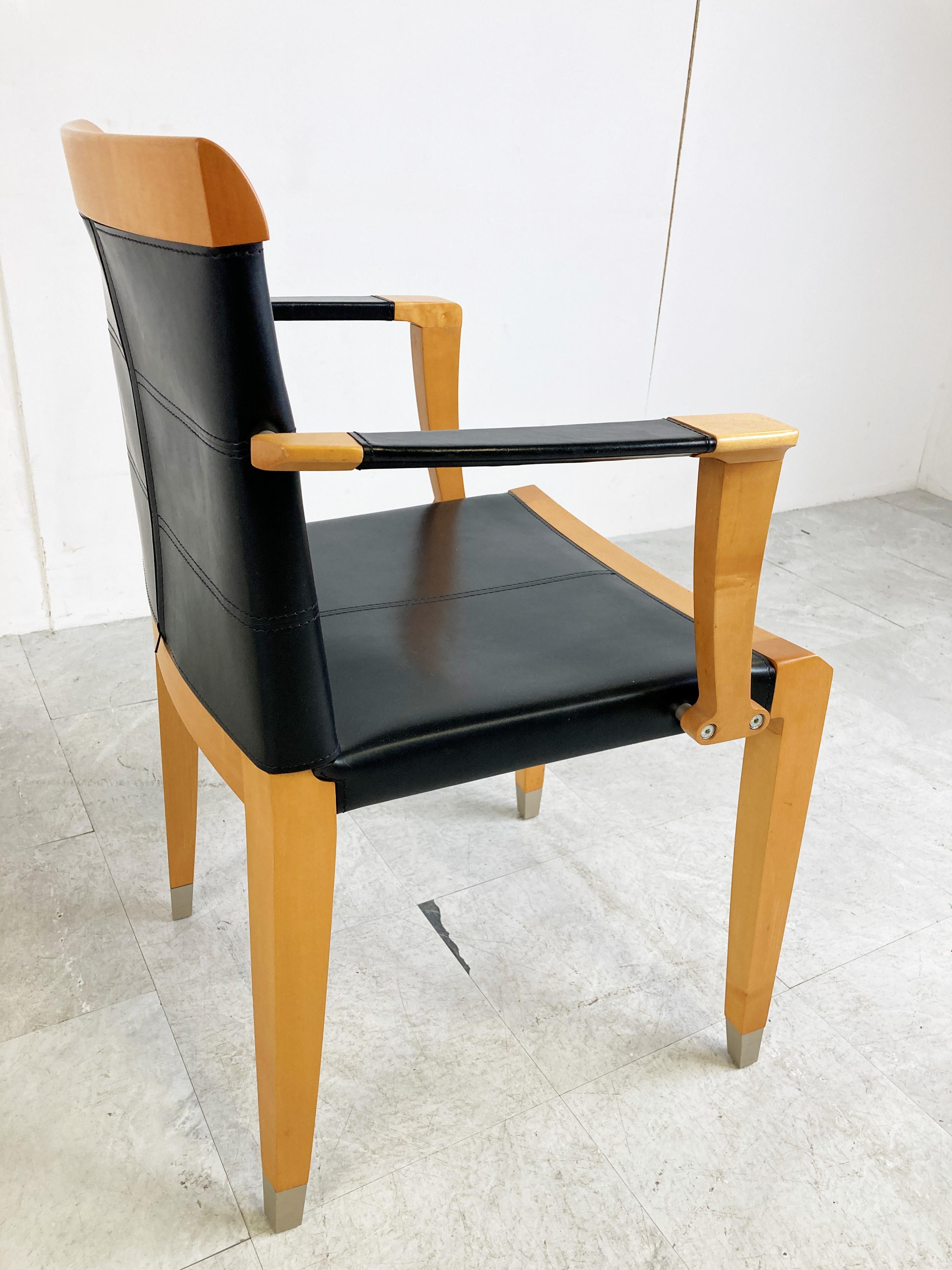 Leather Pair of Aro Chairs by Chi Wing Lo for Giorgetti, 1990s