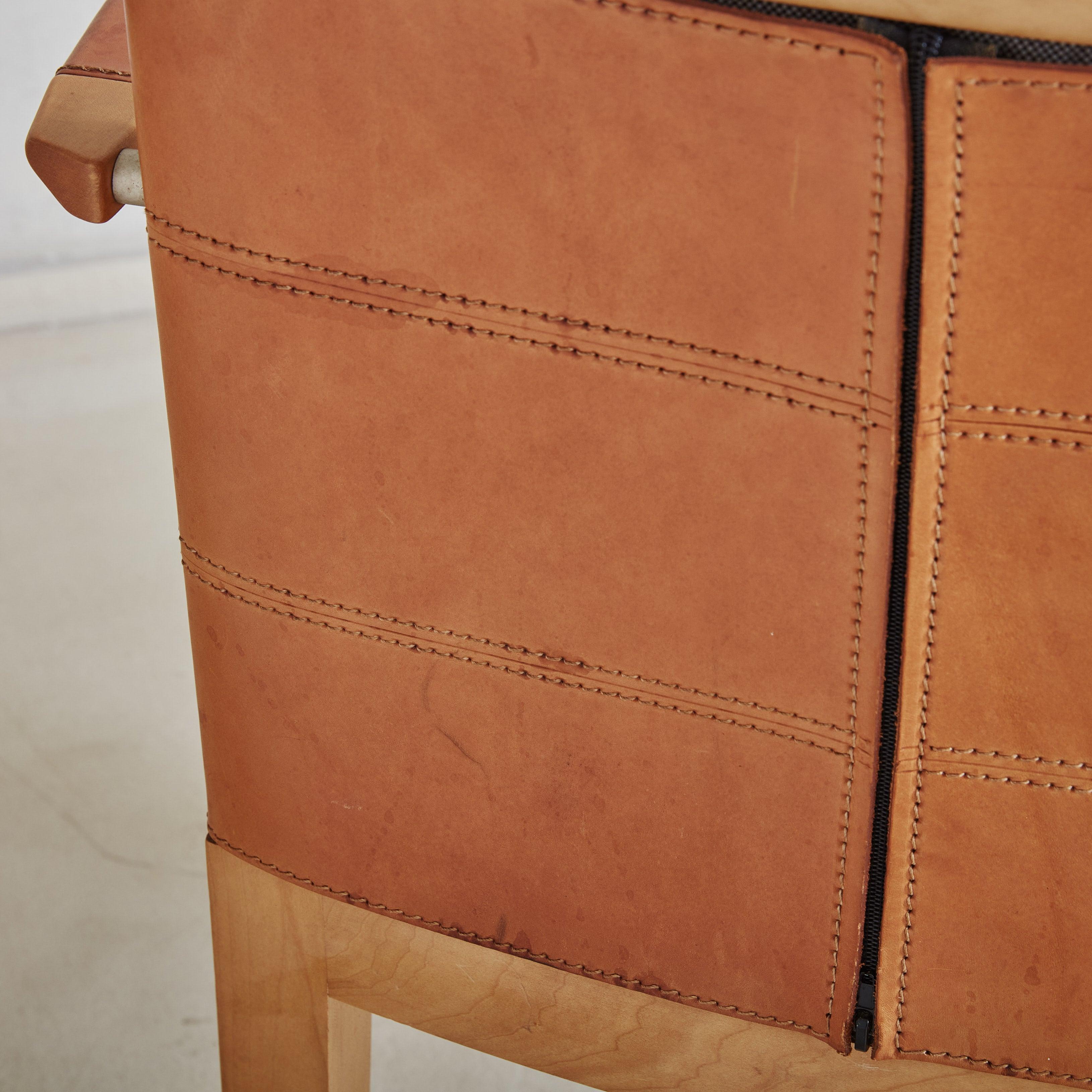 Pair of ‘Aro’ Leather + Cherry Wood Armchairs by Chi Wing Lo for Giorgetti For Sale 5