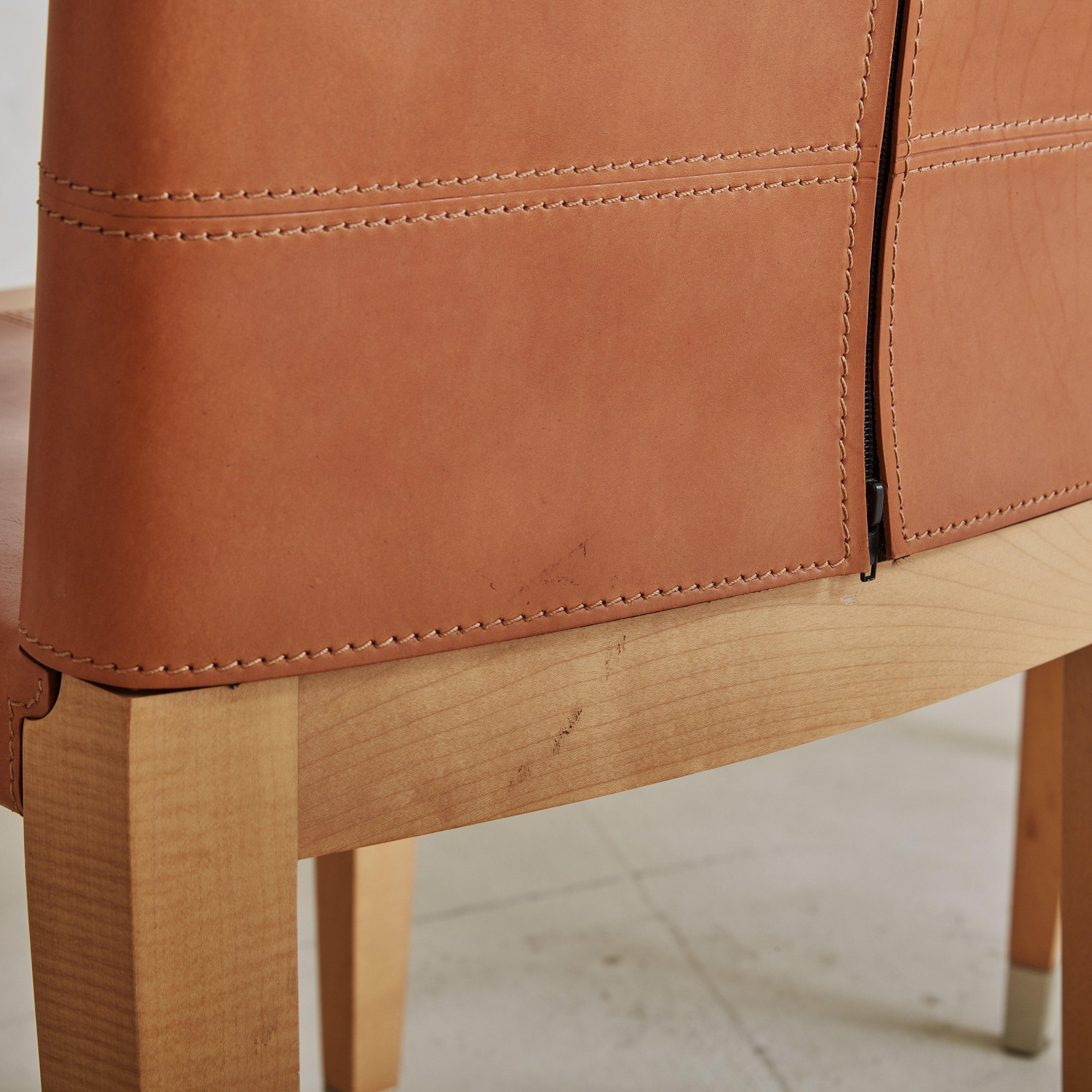 Pair of ‘Aro’ Leather + Cherry Wood Armchairs by Chi Wing Lo for Giorgetti For Sale 3