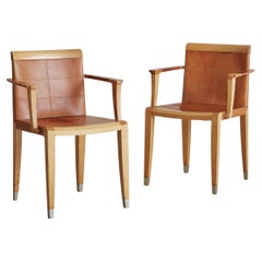 Pair of ‘Aro’ Leather + Cherry Wood Armchairs by Chi Wing Lo for Giorgetti