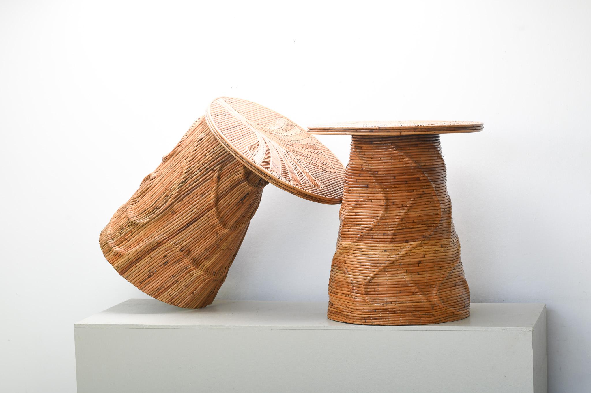 Mid-Century moderno Coppia di  Tavolini in rattan organico Arra in vendita