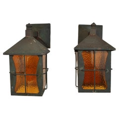 Antique Pair of Art and Craft Copper Sconces