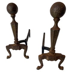 Pair of Art & Craft Hammered Cast Iron Andirons