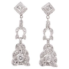 Coppia di orecchini a goccia in oro bianco 14K e diamanti naturali Art Deco