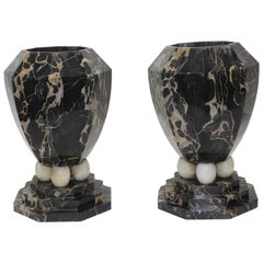 Pair of Art Deco 1920s Black Marble Table Lamps